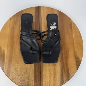 Womens Open Edit Jagger Black Croc Print Thong Sandals Kitten Heels Size 9 M GUC